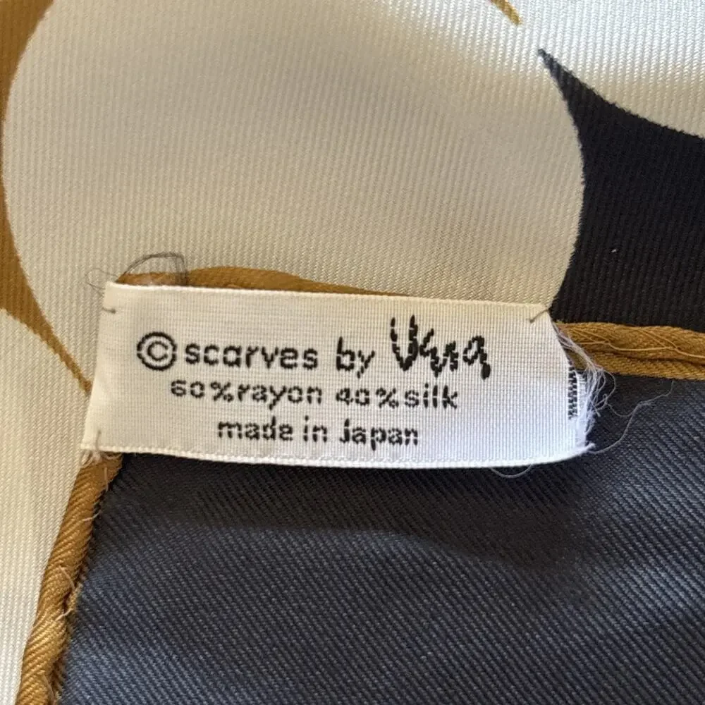 Vera Neumann Mod Silk Blend Polka Dot Square Scarf Black Gold Handcrafted Japan
